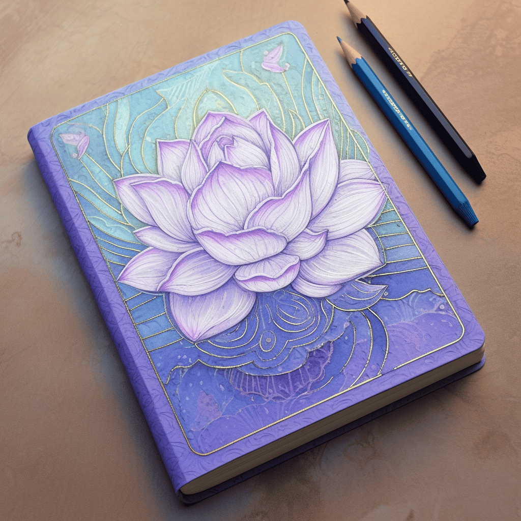 journal with a lotus on the cover